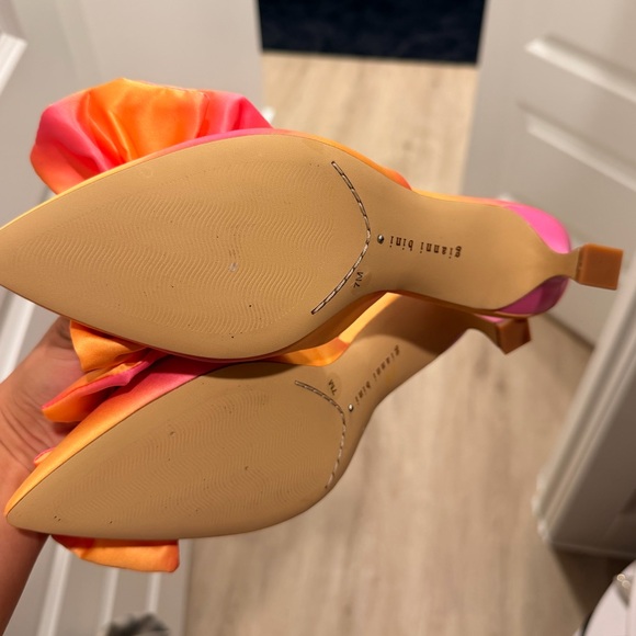Gianni Bini Pink & Orange Bow Heels – Satin Mule Sandals | New - Picture 2 of 6